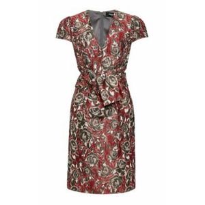 PAULE KA red/grey Metallic Floral Jacquard Dress